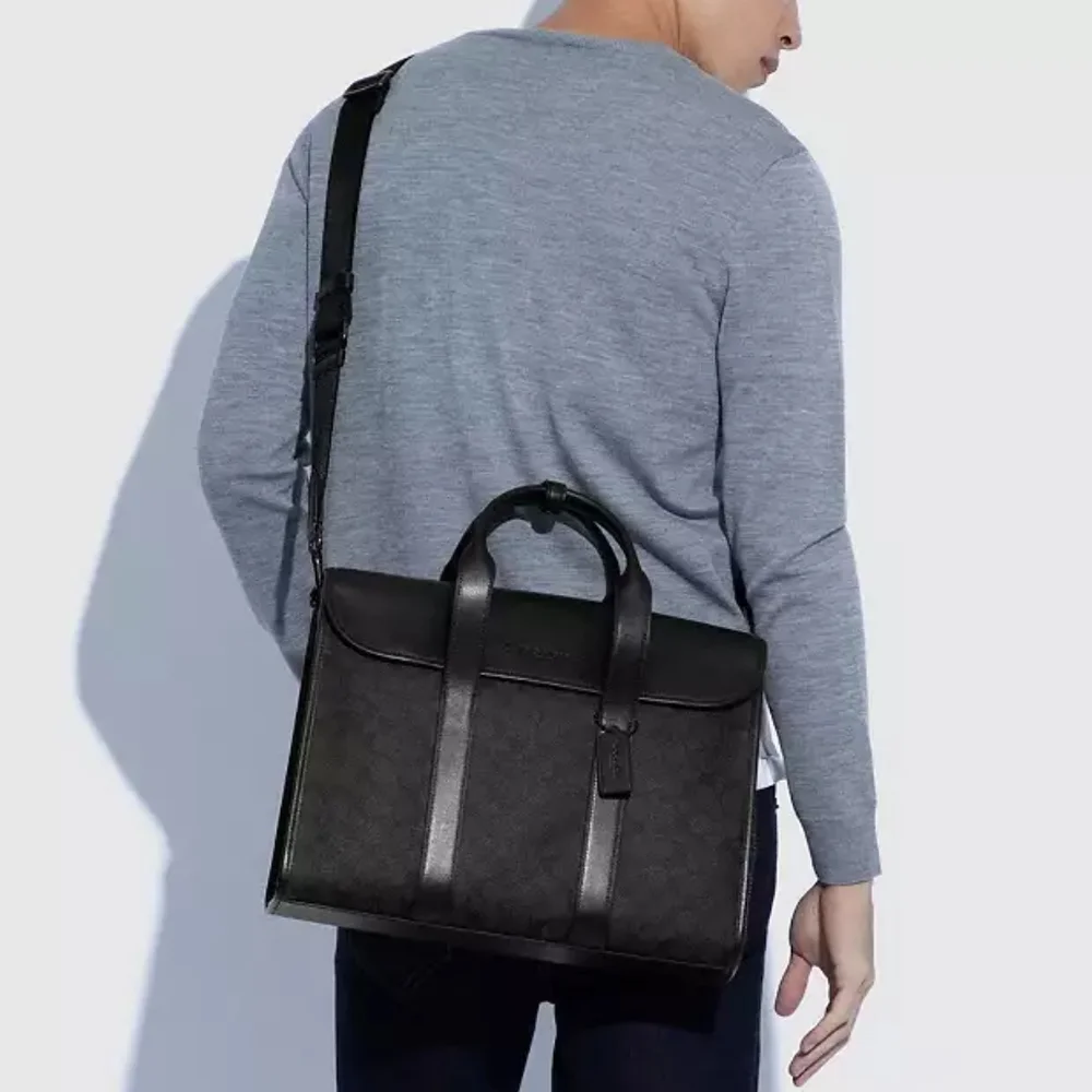 New! Gotham Portfolio Bag In Signature Canvas Color: Black Copper/Charcoal/Black - Picture 4 of 6